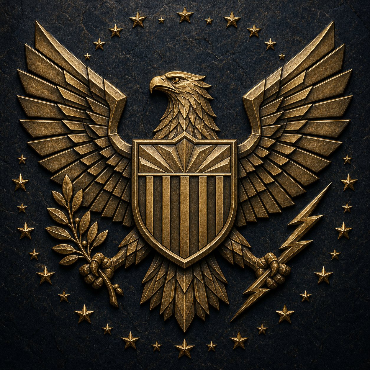 Brass eagle and shield — American campaign emblem.